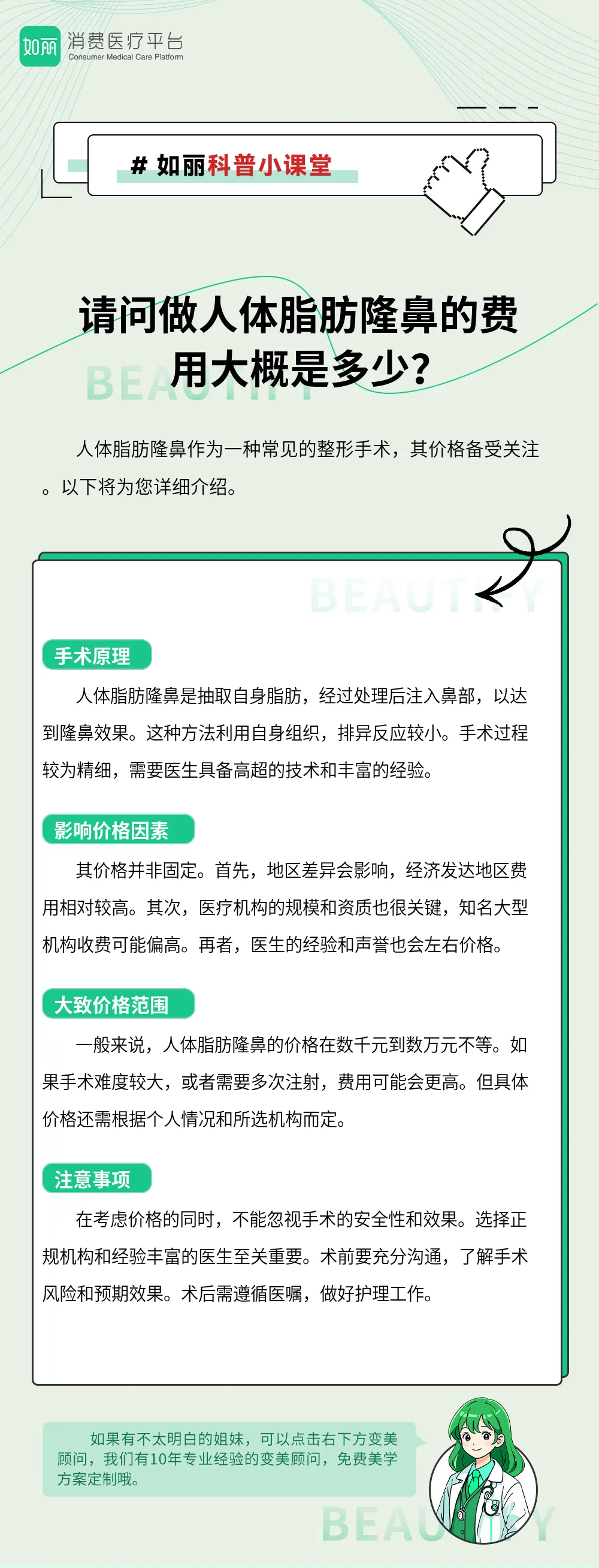 请问做人体脂肪隆鼻的费用大概是多少？